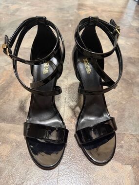 Michael Kors Black Patent Crisscross Ankle Strap Heels